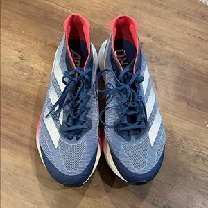 Adidas adizero Boston 12 Navy and White Running Shoes with Coral Accents